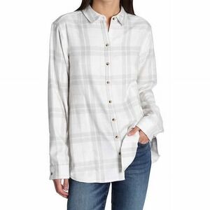 Jachs Girlfriend New York White Gray Plaid Flannel Button Up Shirt size Large